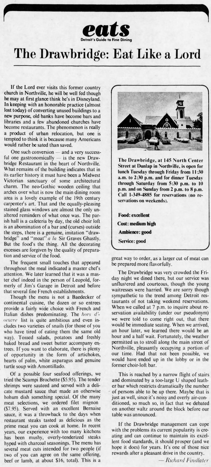 Drawbridge Restaurant - July 29 1973 Review